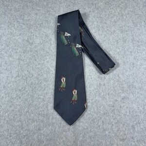 Mark Shale Golf Tie Mens OS Navy Blue Silk Novelty Print Golfer Bags VTG Style